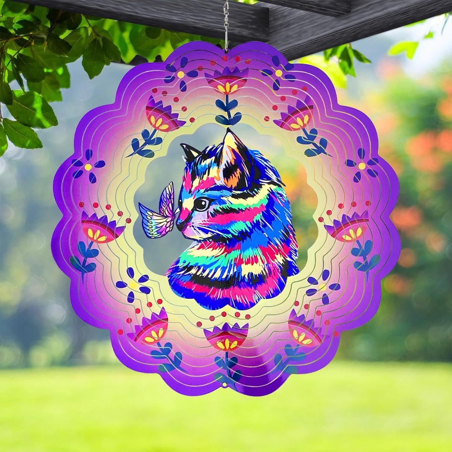 Wind Spinner for Garden and Yard Decoration Colorful Cat Metal 3D Wind Spinner Hanging Windmill
