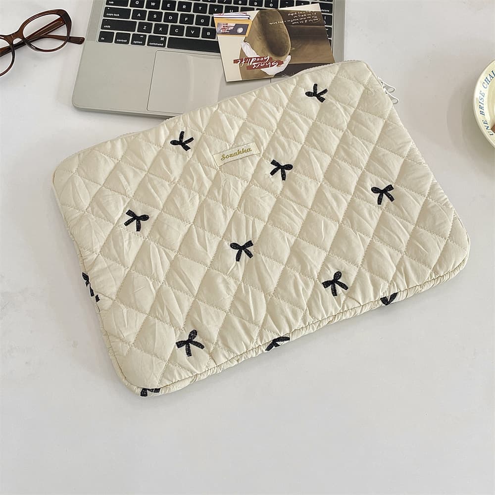 52191 Korean-style Ins Tablet Case with Cute Diamond Quilted Embroidery Rabbit Design, Fits 11/13/15-inch Laptops