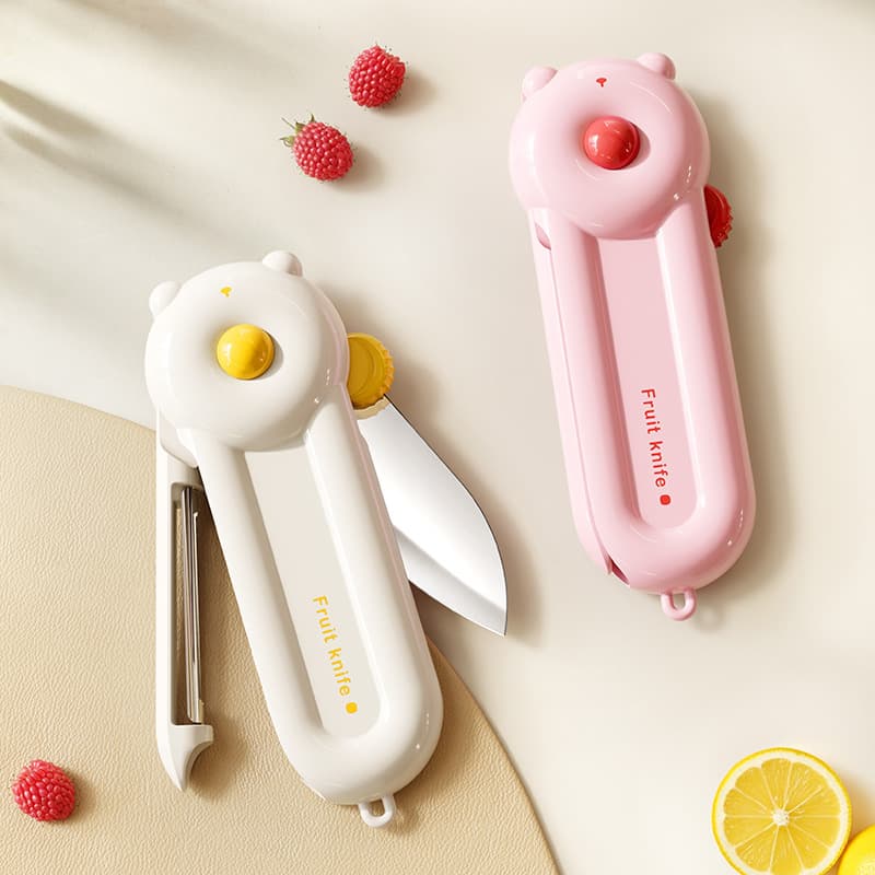[Original] Cute Bear 2-in-1 Magnetic Fruit Knife Kitchen Household Peeling Foldable Multi-Function Fruit Knife