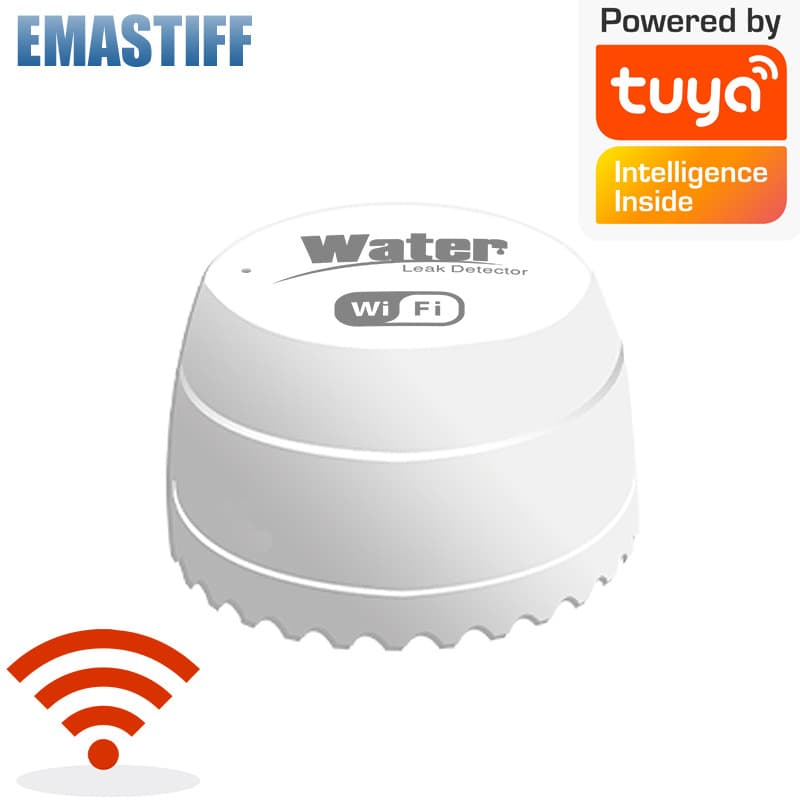 Wifi Water Leak Sensor for Home Use, Overflow and Water Immersion Detector, Buzzer Sound Alarm, Compatible with Tuya