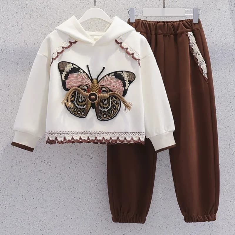 Girls spring and autumn new retro butterfly casual style suit children and babies cute and fashionable two-piece suit