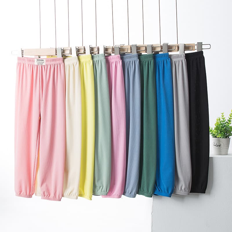 Girls Summer Anti-Mosquito Ice Silk Loose Straight Leg Wide Leg Pants Casual Thin Children's Clothing Polyester Fiber Long Pants
