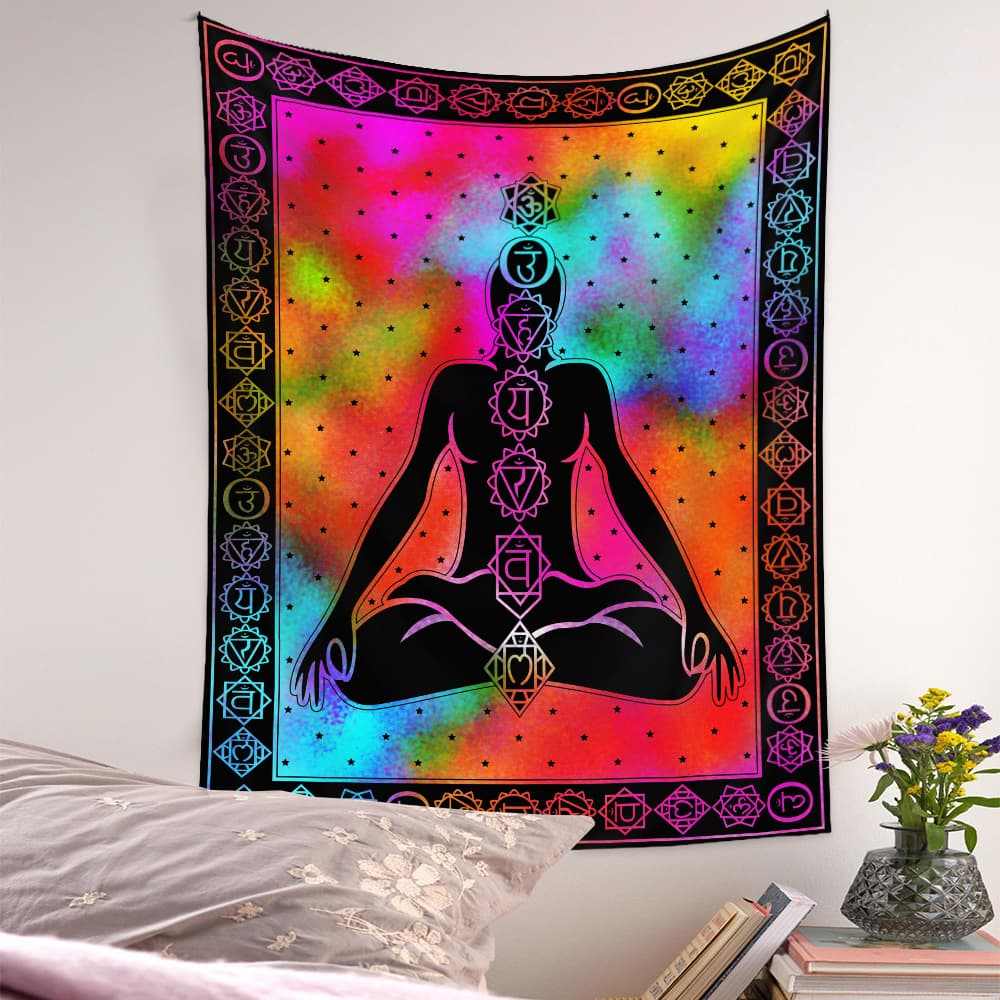 Bohemian Style Yoga Wall Hanging Tapestry Decorative Background Polyester Fiber Machine Woven Long Rectangle Customizable