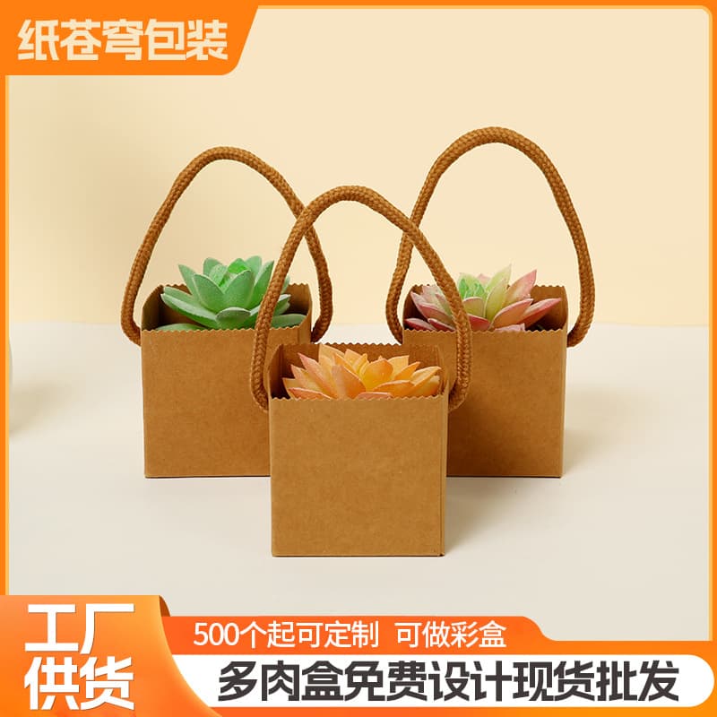 Wholesale Kraft Paper Succulent Plant Gift Box, Laminated Waterproof Flower Packaging Bag, Succulent Pot Paper Box