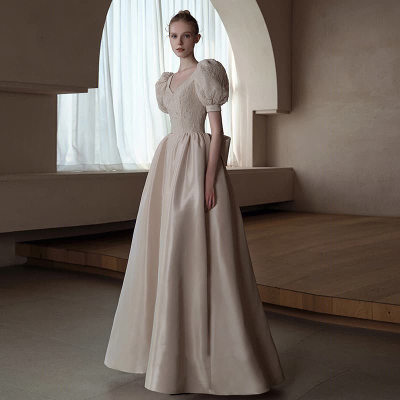 Elegant Simple French Style Bridal Gown Princely Outing Dress Lightweight Luxury Evening Gown A-Line Skirt High Waist Princess Sleeve