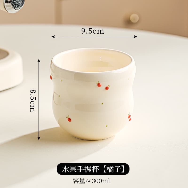 Minimalist Fruit Pattern Handheld Mug, High-Gloss Handleless Ceramic Cup, Couple Water Cup, Coffee Cup, Dessert Cup