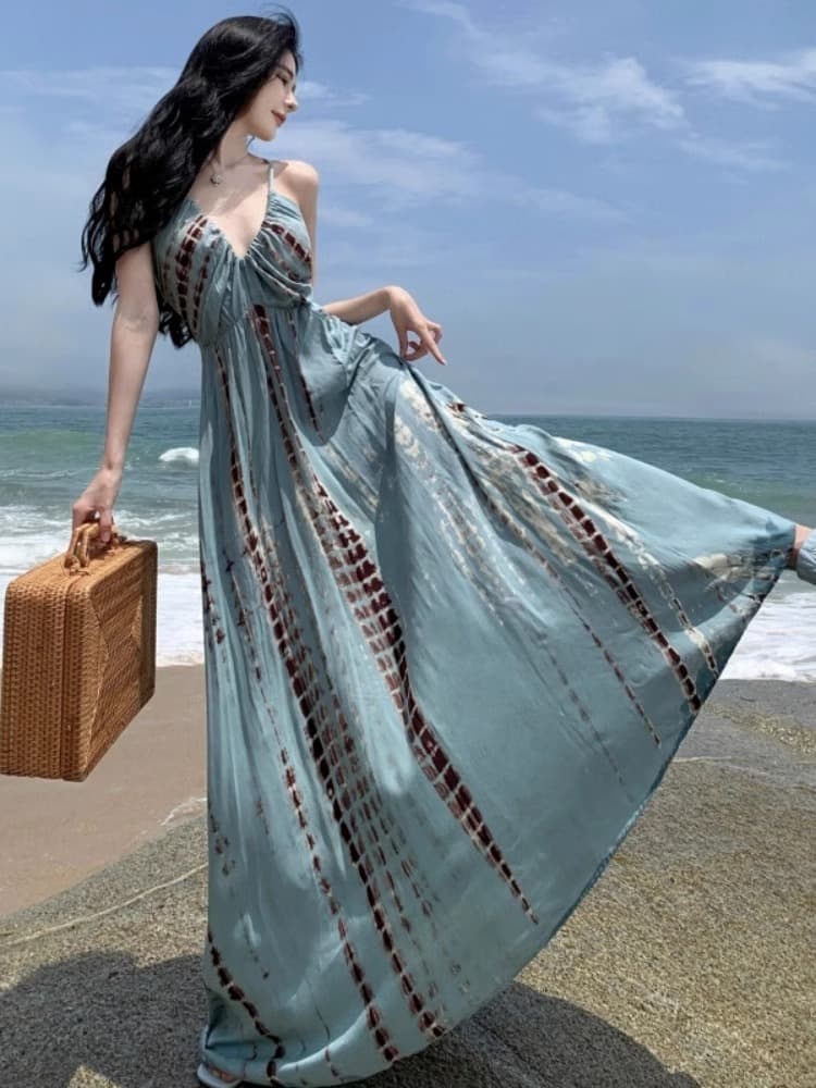 Bohemian Vacation Dress for Women Summer New French Style Travel Photo Beach Sand Dress Elegant Long Dress