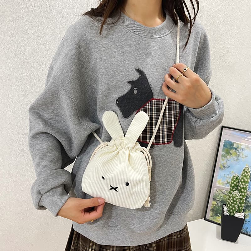 New Corduroy Miffy Bundle Pocket Cute Portable Large Capacity Storage Bag Cosmetic Bag Drawstring Clutch