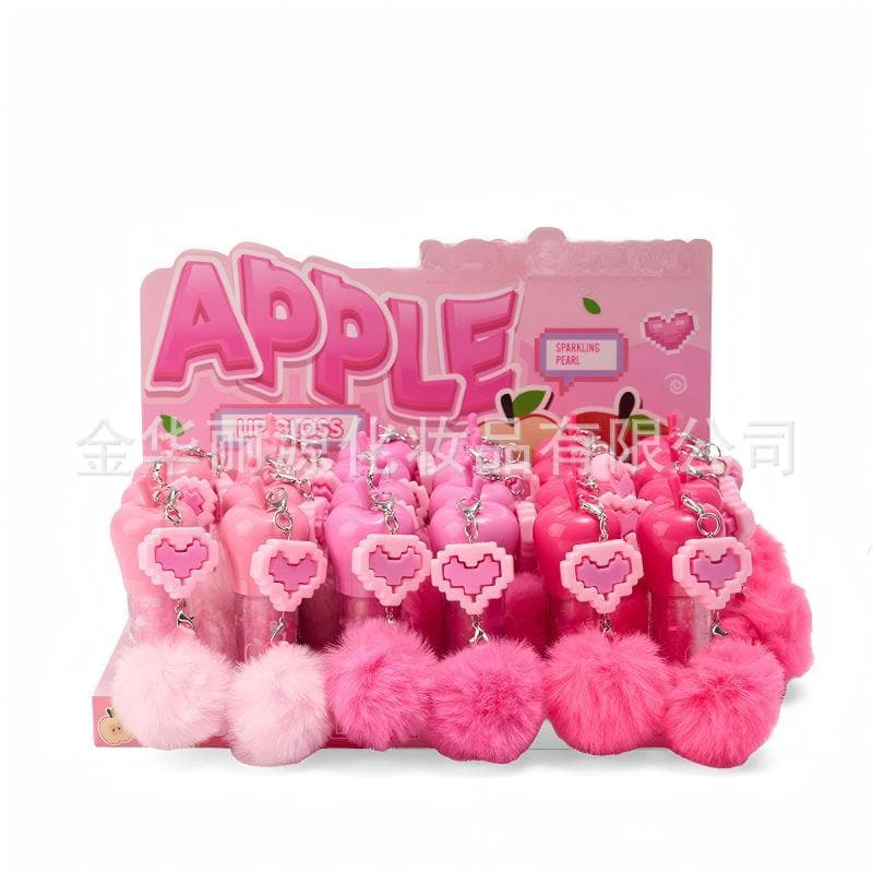 APPLE LIP GLOSS Cartoon Apple Lip Gloss Pom Pom Pendant Fruit Lip Oil Heart Pixel Apple Lip Glaze