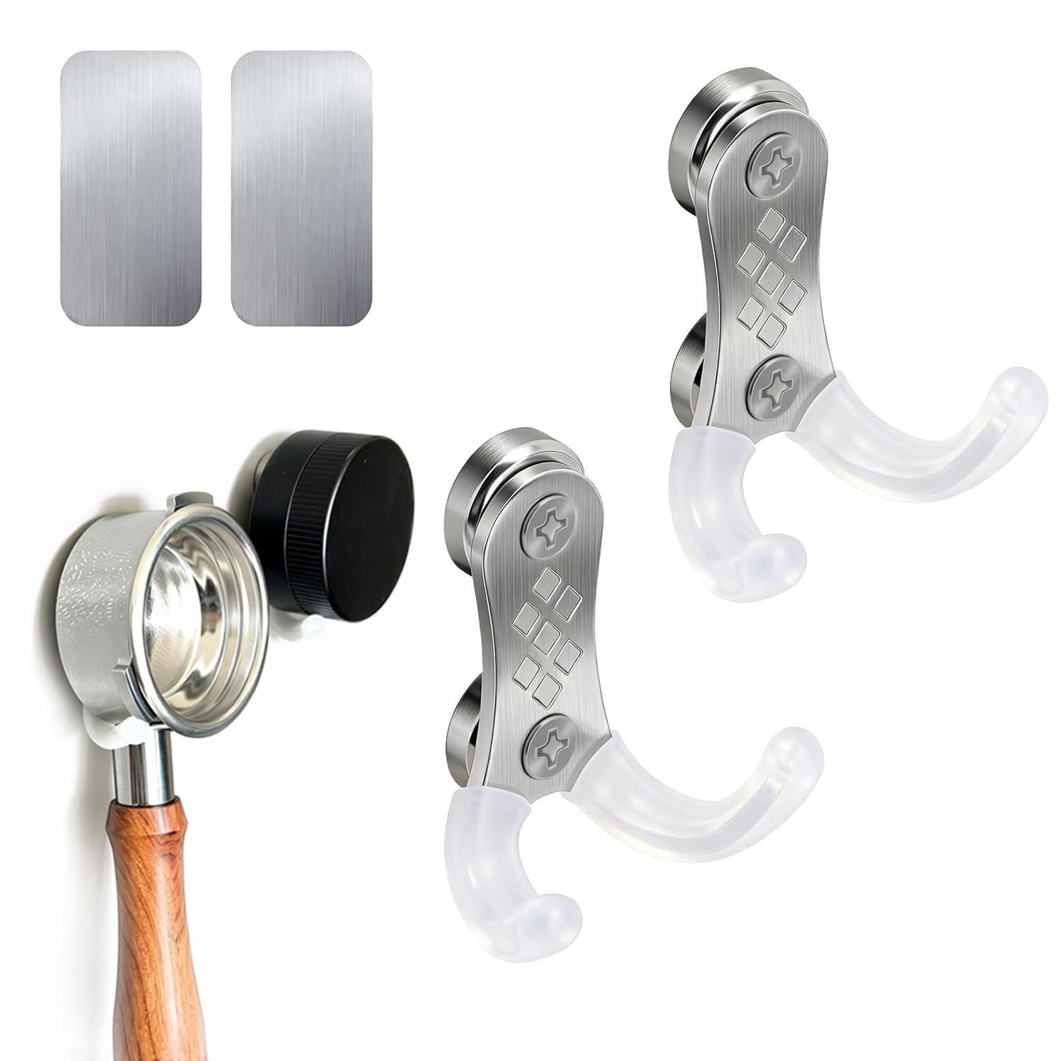 Magnetic Coffee Portafilter Storage Rack Stainless Steel Double Hook Holder for 51/53/58mm Espresso Portafilter Hook Included
