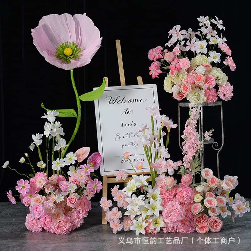 Artificial Flowers Pink Series Floral Materials Wedding Aisle Guide Flower Arrangement Fake Flowers Wedding Hall Ceiling Decoration Home Decor Floral Arrangement