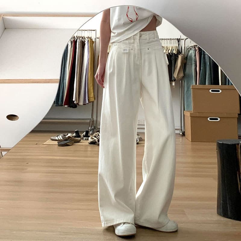 Fashion jeans women's off-white summer 2025 large size loose high waist drape floor mopping casual wide leg trousers for women