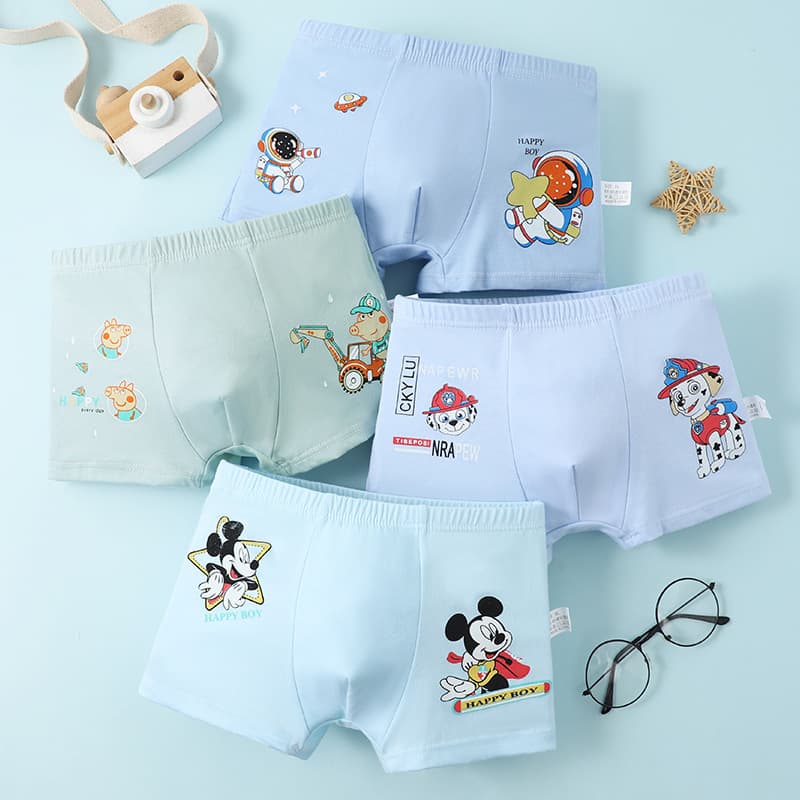 Boys' Pure Cotton Class A Boxer Shorts, Toddler to Big Kid Sizes, Four-Corner Design Prevents Pinching, Kids' Style