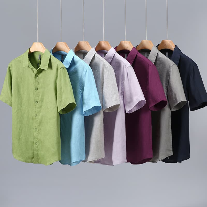 G195 new summer style Japanese linen men's youth casual short-sleeved shirt small square collar comfortable and breathable shirt