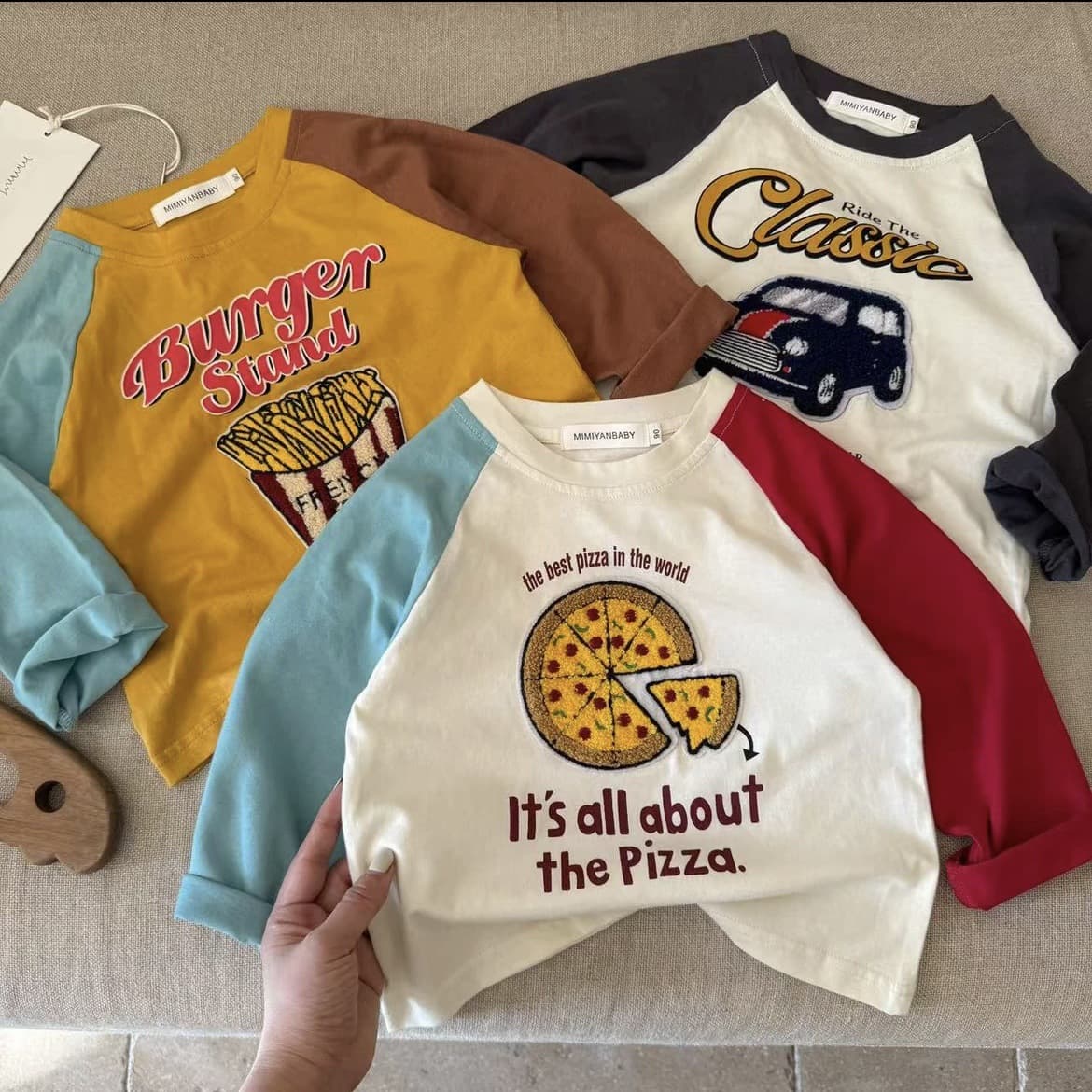 Children's T-Shirt 2025 Spring New Unisex Kids' 3D Towel Sleeve Long Sleeve Top, Baby Color Block Base Layer