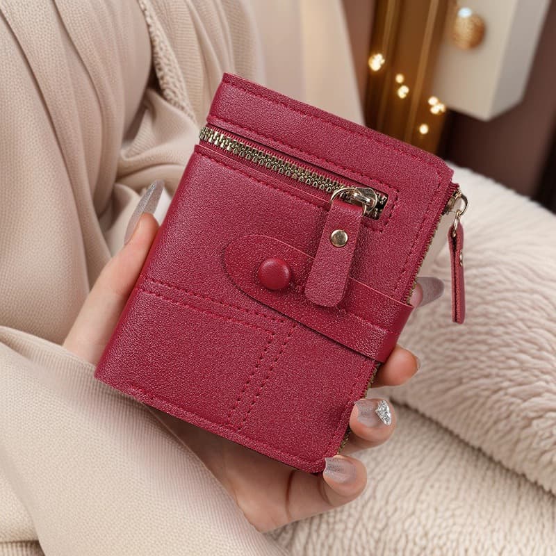 Cross-Border Best-Selling Solid Color Women's Wallet with Buckle Stitching and Zipper Coin Purse, Short Card Holder, Women's Wallet Wholesale