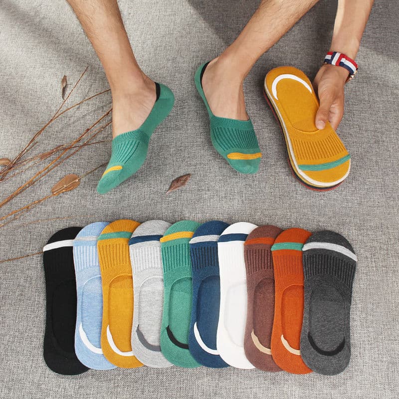 Wholesale Men's 5-Pair Ankle Socks, Low-Cut Cotton Socks, Lace-Trimmed, Silicone Anti-Slip Invisible Socks