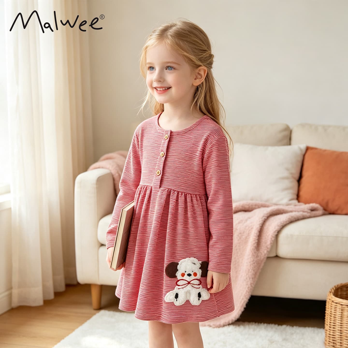 Cross-border Malwee Girls' Dress European and American Style Print Breathable Soft Comfortable Kids Princess Dress for Toddlers and Children