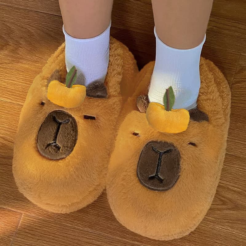 Capybara Plush Cotton Slippers, Winter Women's Home Slippers, Cute Warm Capybara Plush Slippers