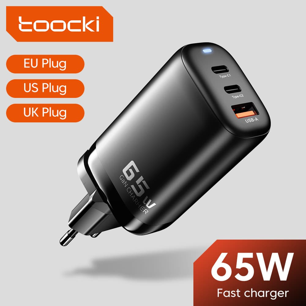Toocki gallium nitride mobile phone charger PD65W fast charging suitable for Apple, Samsung, Huawei and Xiaomi factory price