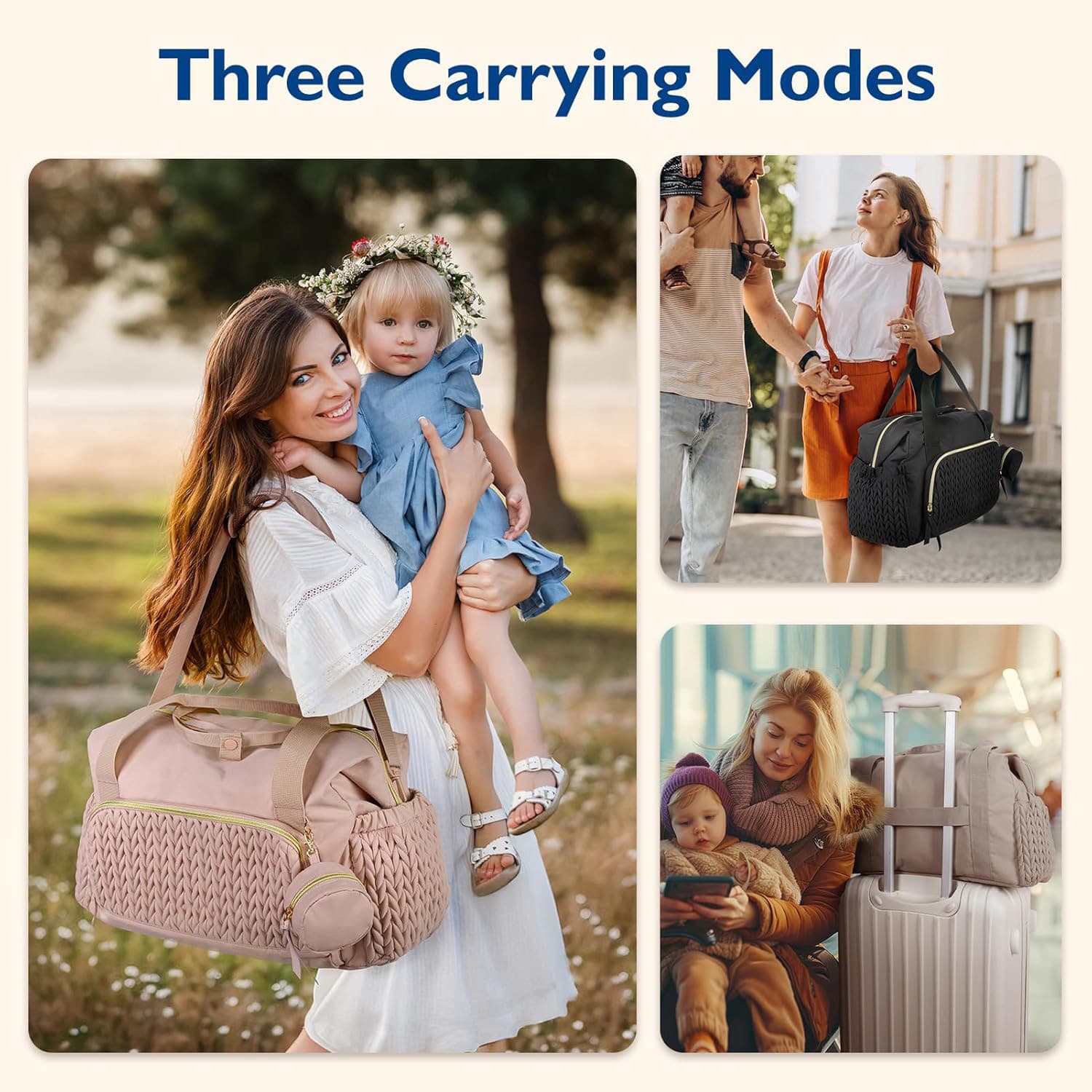 In Stock New 4-Piece Diaper Bag Tote Large Capacity Travel Diaper Bag Hospital Maternity Bag with Pacifier Pouch