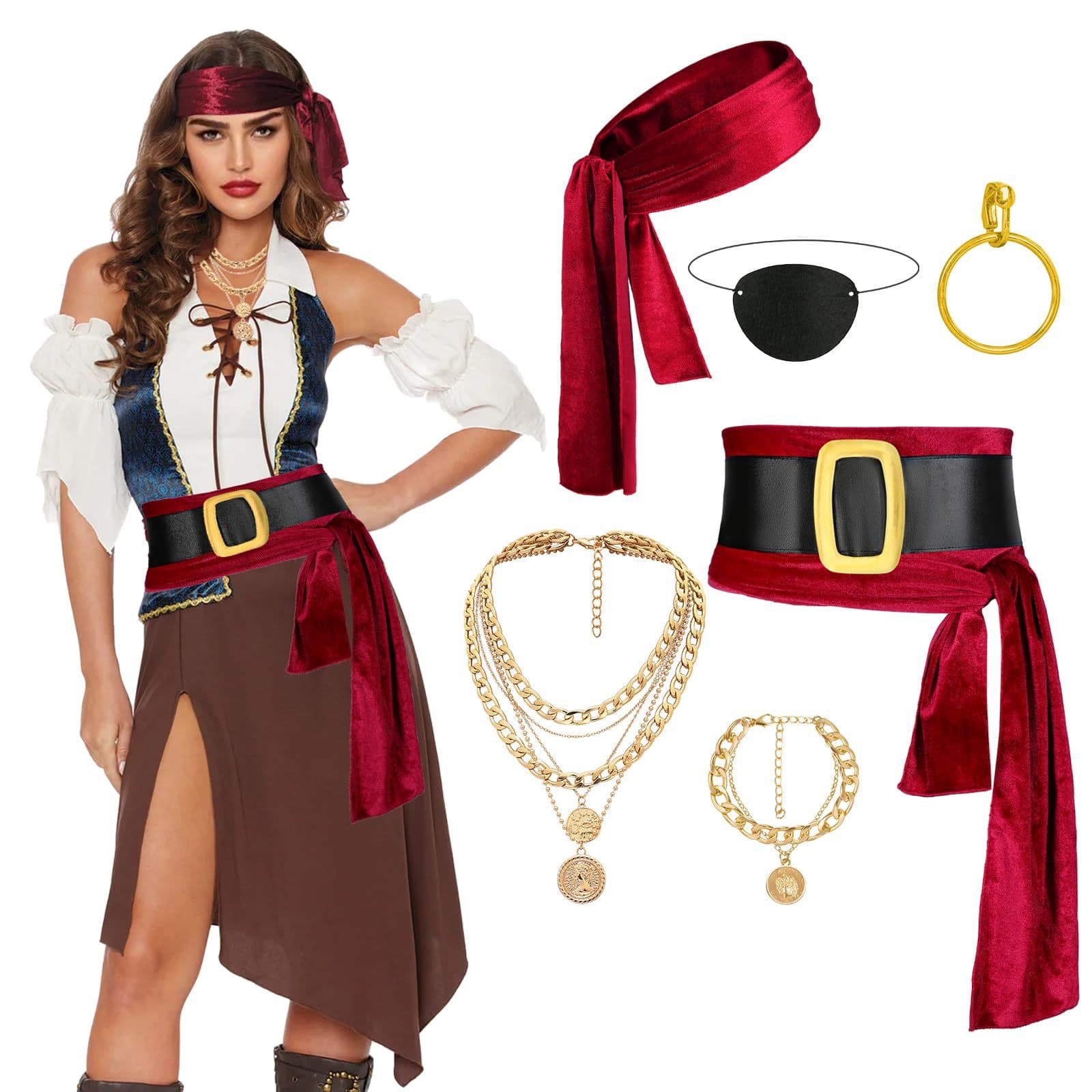 Halloween Party Men's Pirate Costume Accessory Set Pirate Hat Headband Belt Waist Decoration Dress Accessories