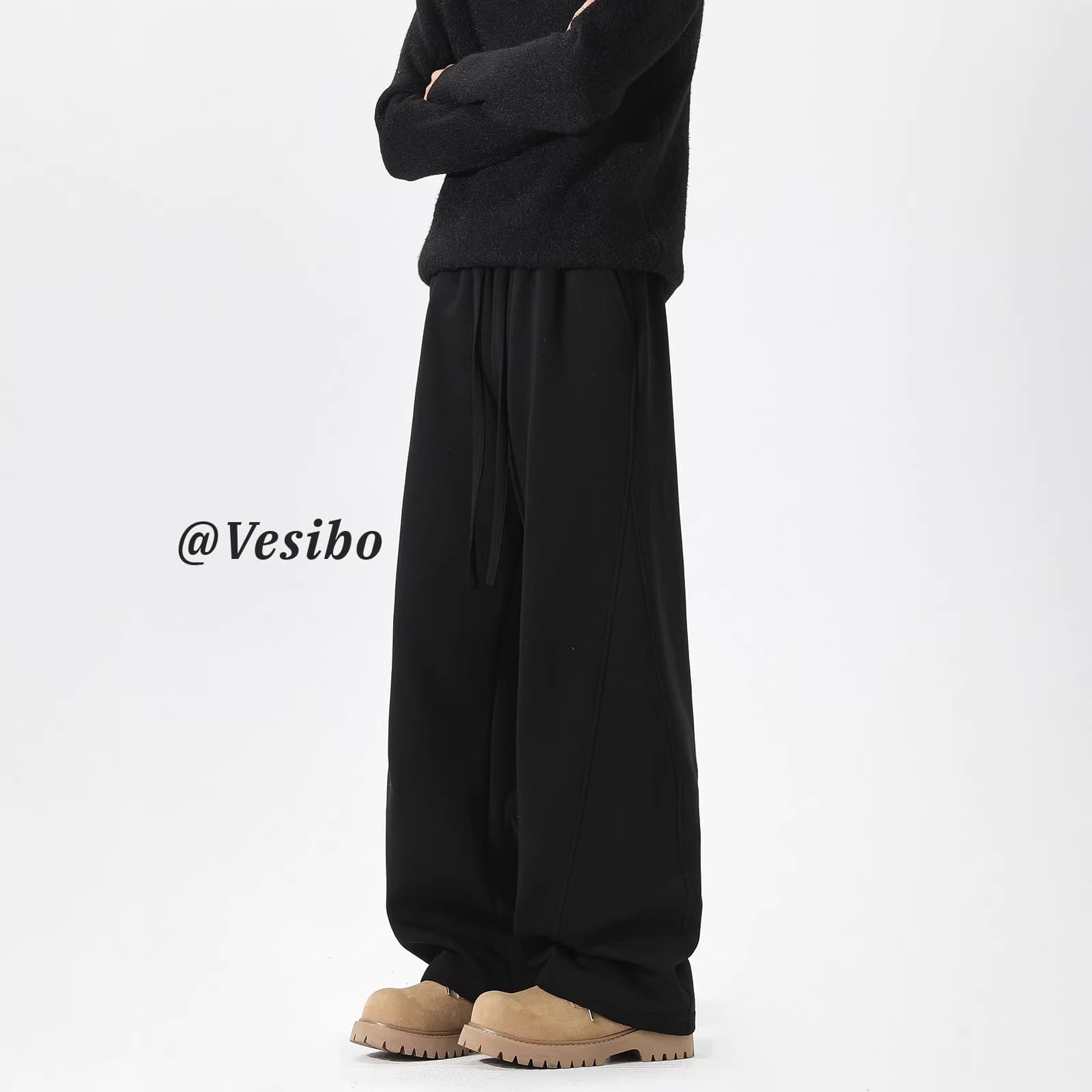 American Retro Drawstring Sweatpants Men Autumn Streetwear Patchwork Wide-Leg Joggers High Street Versatile Straight-Leg Casual Pants