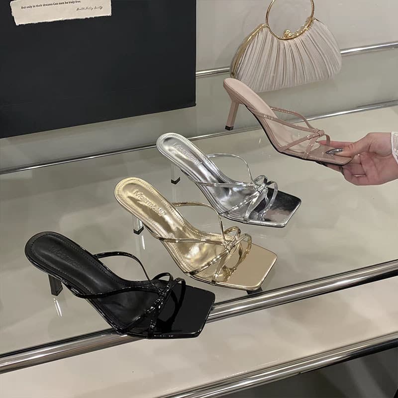 French Elegance Open-Toe Slide Sandals for Women Summer 2026 New Style Thin Strap High Heel Sandals to Match Dresses