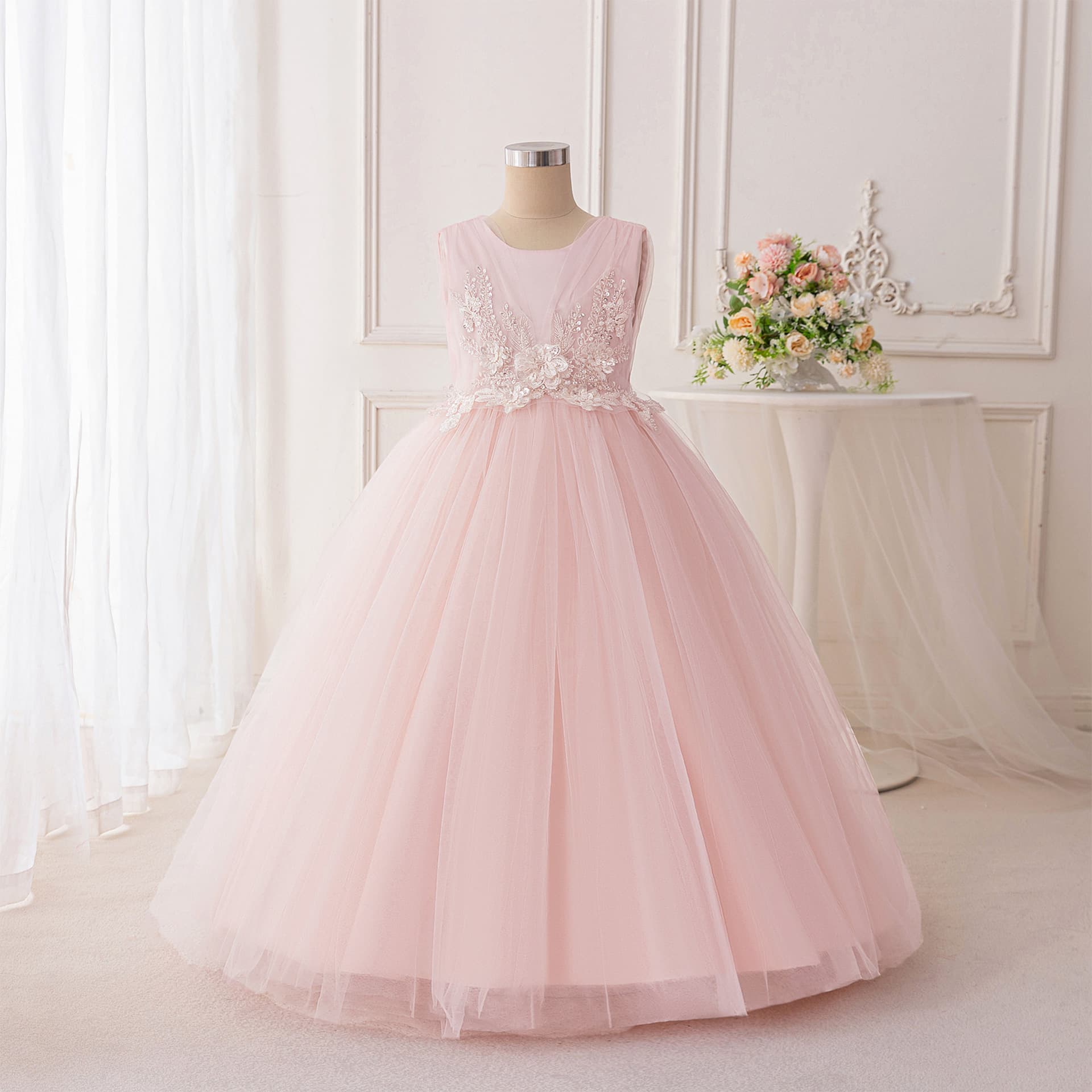 Children's dress princess dress sleeveless pink performance dress wrought cloth flower girl little girl party dress evening dress