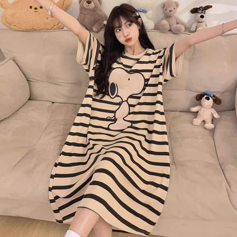 Women's Summer Thin Short-Sleeve Nightgown Plus Size Midi Sleep Dress Pajamas Homewear Wholesale