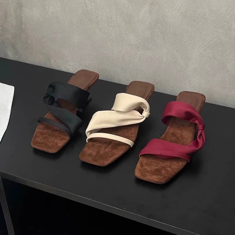 Fashion Women's Shoes Summer New Style European and American Stiletto Wedge Sandals Open Toe Sexy Thin Heel Square Toe One-Strap Slippers