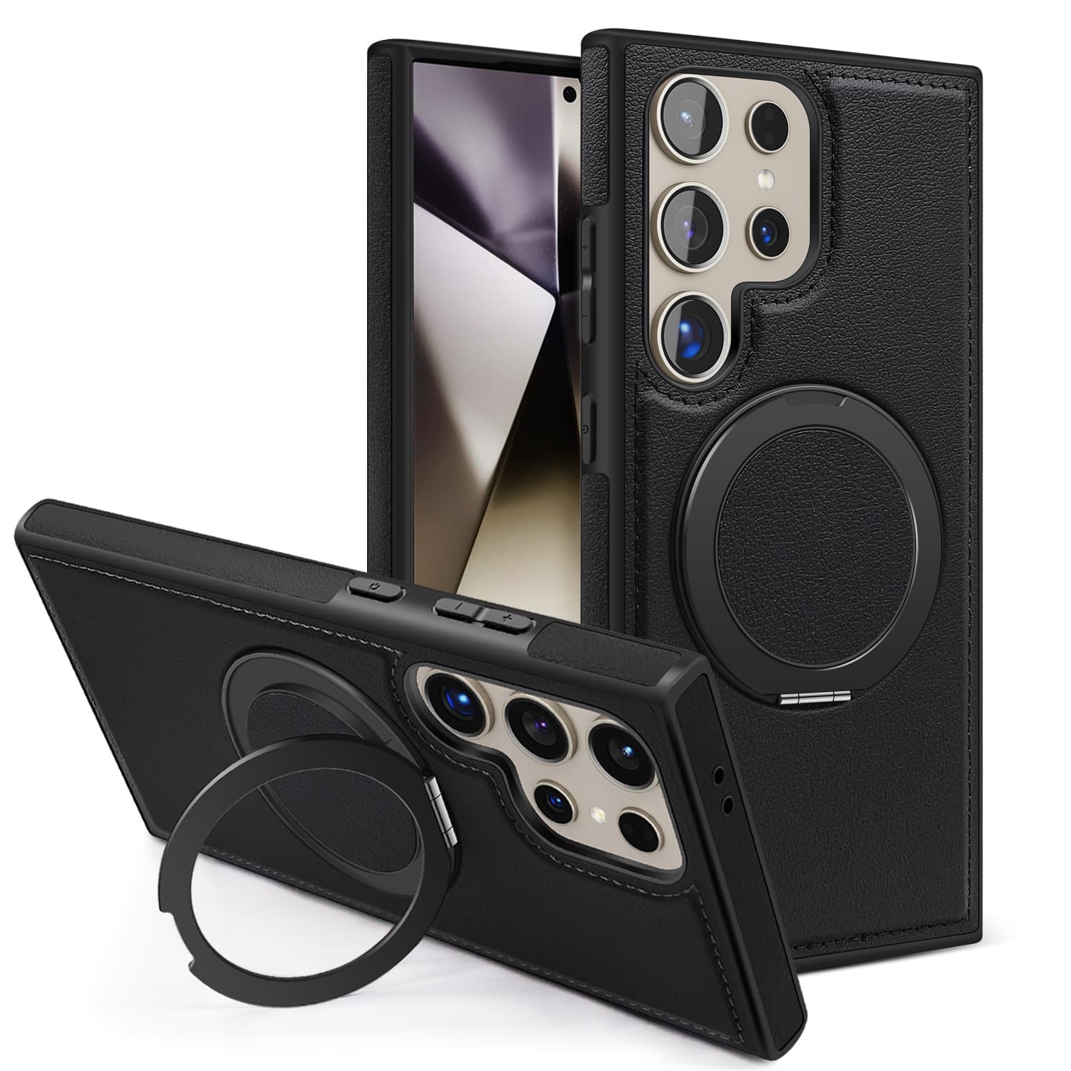 Compatible with Samsung S26 Ultra Magnetic 360 Rotating Stand Phone Case S25 Plus Elegant Leather Anti-Drop Protective Cover