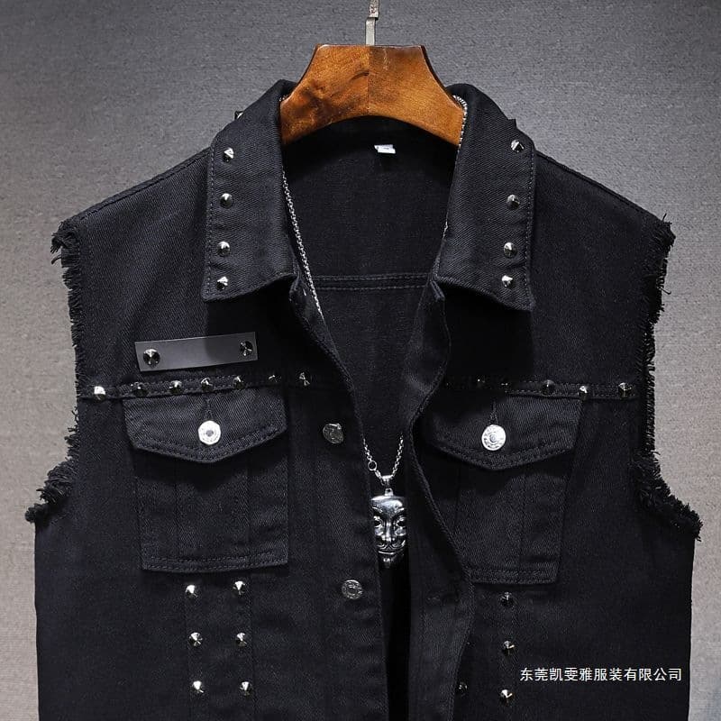 Spring and Summer Rivet Denim Vest, Men's and Women's Motorcycle Punk Vest, Sleeveless Jacket, Plus Size Fashion