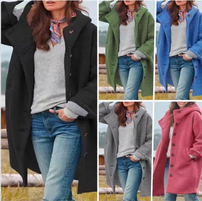Amazon Aliexpress 2026 Cross-Border European and American Fashion Women's Wool Coat Solid Color Hooded Elegant Long Coat