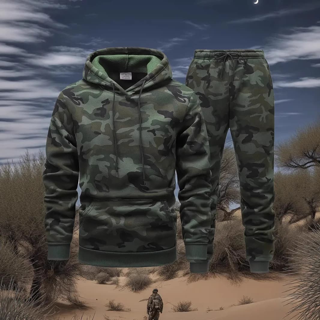 2025 Cross-Border Hot-Selling Army Green Camo Print Set Outdoor Casual Sports Set Hoodie Sweatshirt and Sweatpants Set