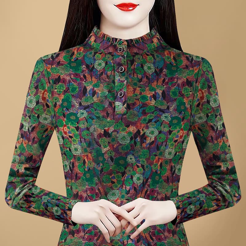 Autumn/winter new long-sleeve versatile age-reducing Australian fleece thickened warm stand-collar base layer top women