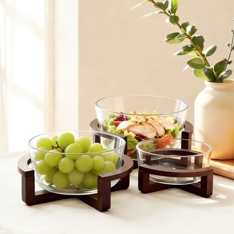 Bamboo and wood glass fruit plate salad bowl fruit bowl table living room snack candy plate buffet bowl fruit bowl