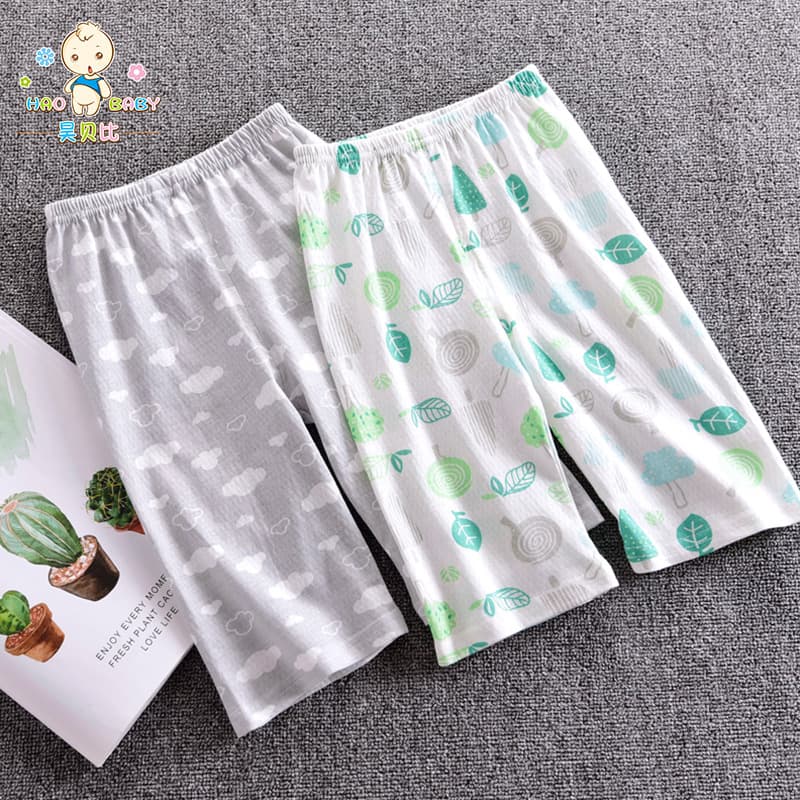 Baby Seven-Point Pants Mid-Length Pants Summer Thin Style for Boys and Girls Children Infants Sleep Pants Loose Combed Cotton Mesh Openable Crotch