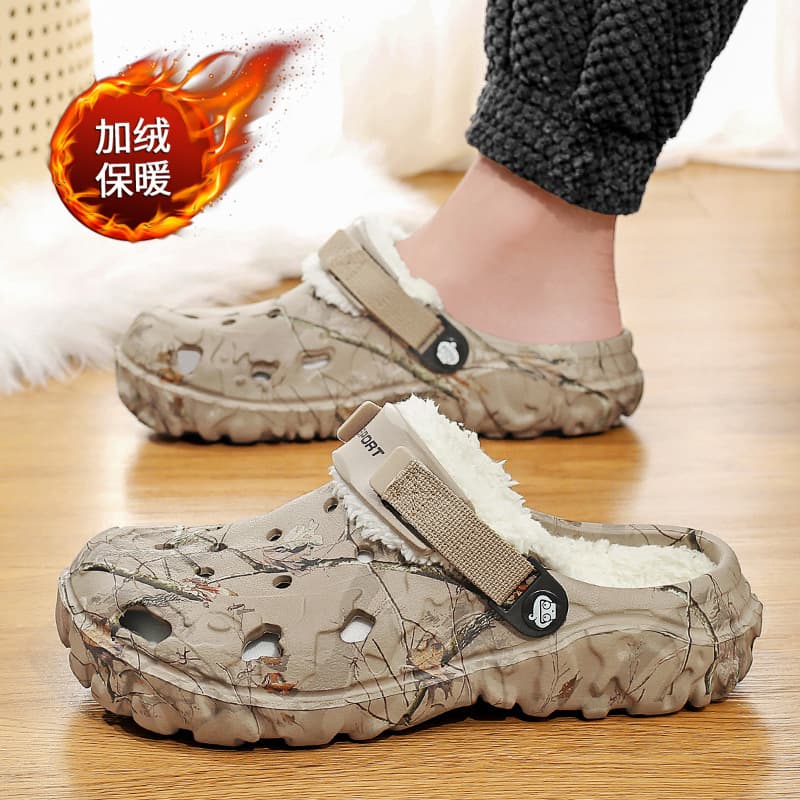 Winter Fleece-Lined Detachable Two-Use Hollow Out Slippers Oversize Couple Style Fashionable Thick Bottom Cotton Slippers