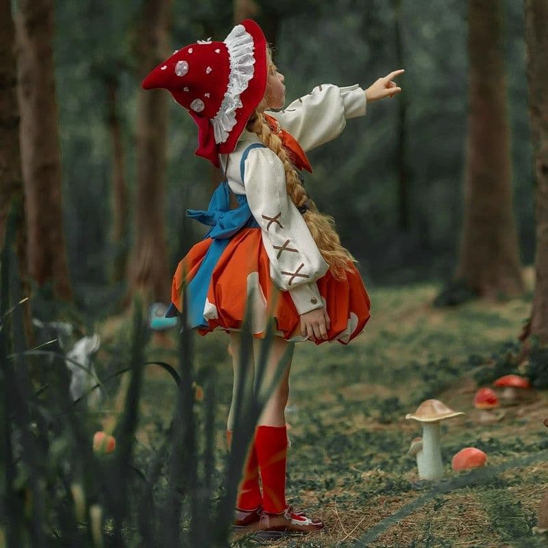 Wizard of Oz Children's Lolita Dress Girls' Fashion Cute Little Red Riding Hood Mushroom Festival Performance Cosplay Set