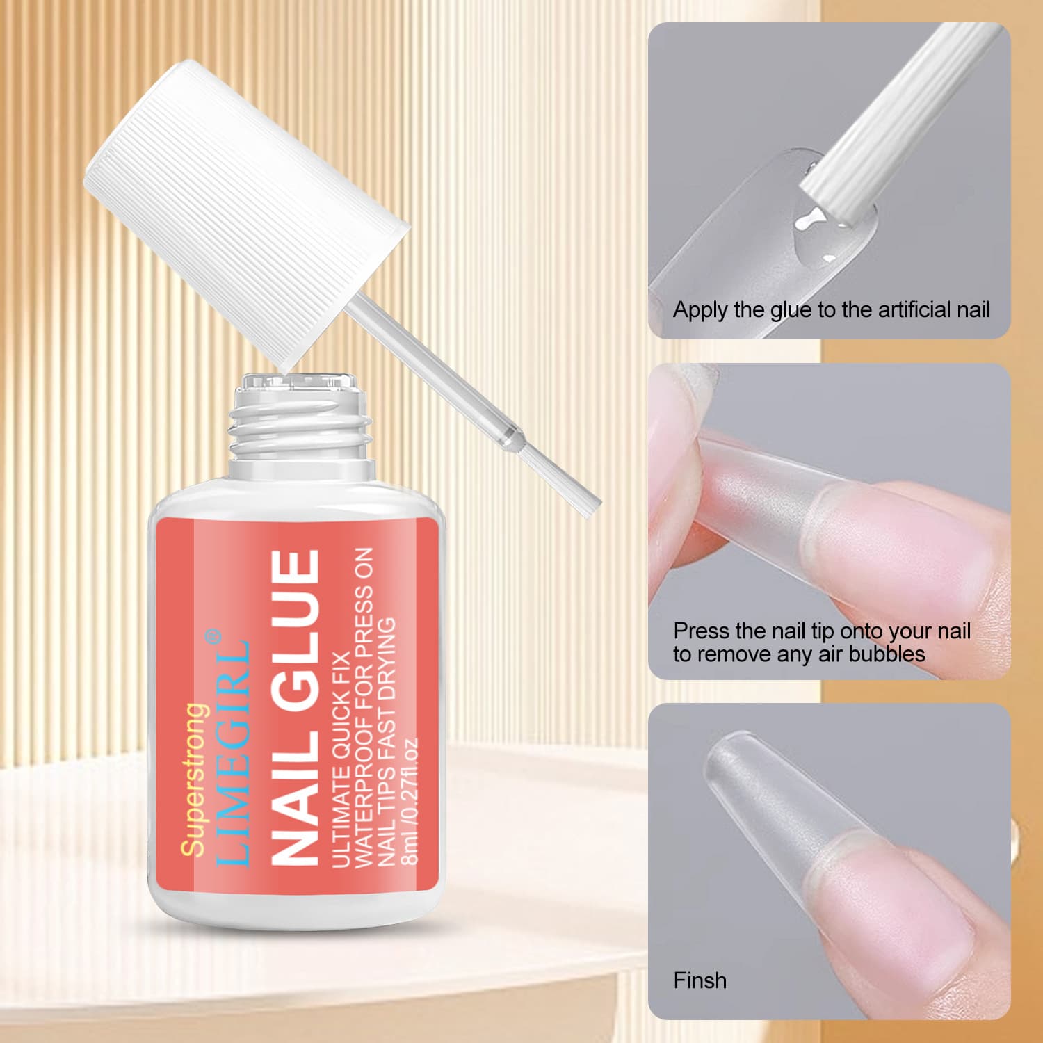 Cross-border nail art glue 8ml quick-drying and environmentally friendly CPSR export patch glue super sticky nail patch sticky water