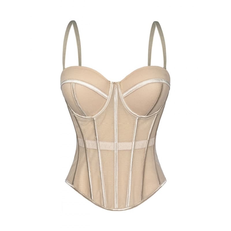 Cross-Border Fishbone Corset Waist-Slimming Mesh Camisole with Chest Pads for Outerwear Fishbone Top