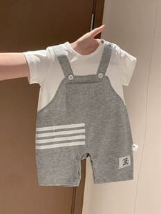 Newborn Short Sleeve Bodysuit Baby Boy Trendy Fake Suspenders Thin Baby Half Sleeve Going Out Romper Bodysuit Trendy