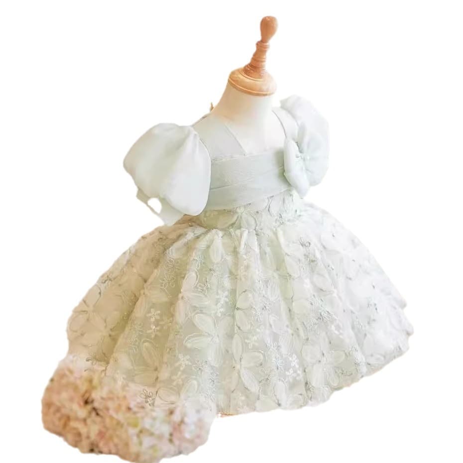 Baby Girl 1st Birthday Dress Fashion Infant Wedding Gown Daily Green Flower Girl Princess Dress Birthday Tutu Dress