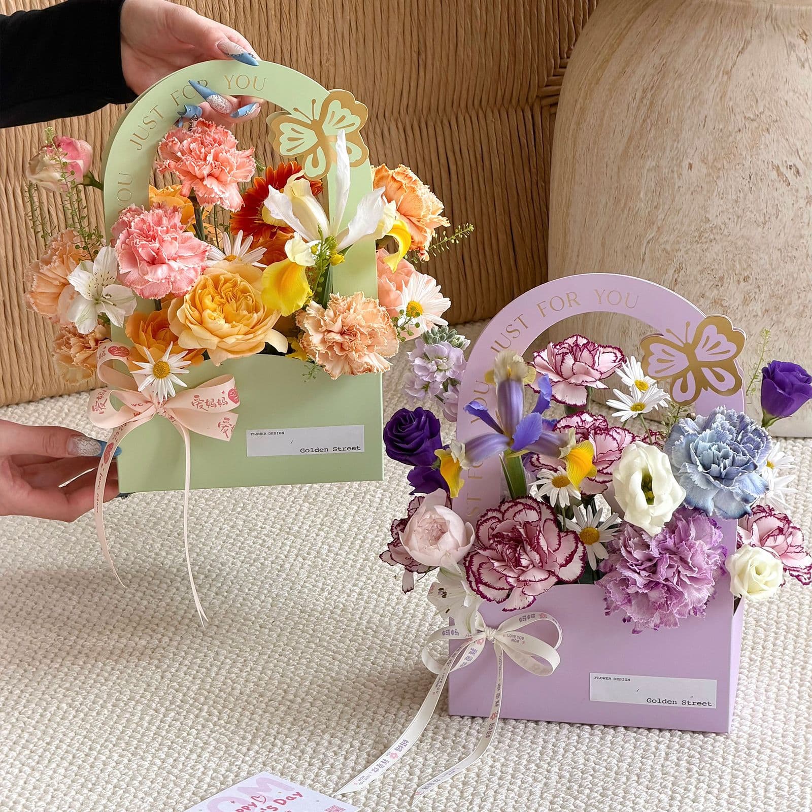 Mother's Day Fresh Flower Packaging Box Handheld Flower Bag DIY Flower Arrangement Basket Paper Floral Packaging Material Portable Flower Box