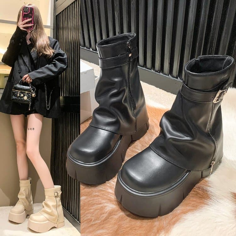 Autumn Winter New Platform Non-Slip High-Top Women's Ins Super Popular Solid Color Short Boots Martin Boots Women's Shoes