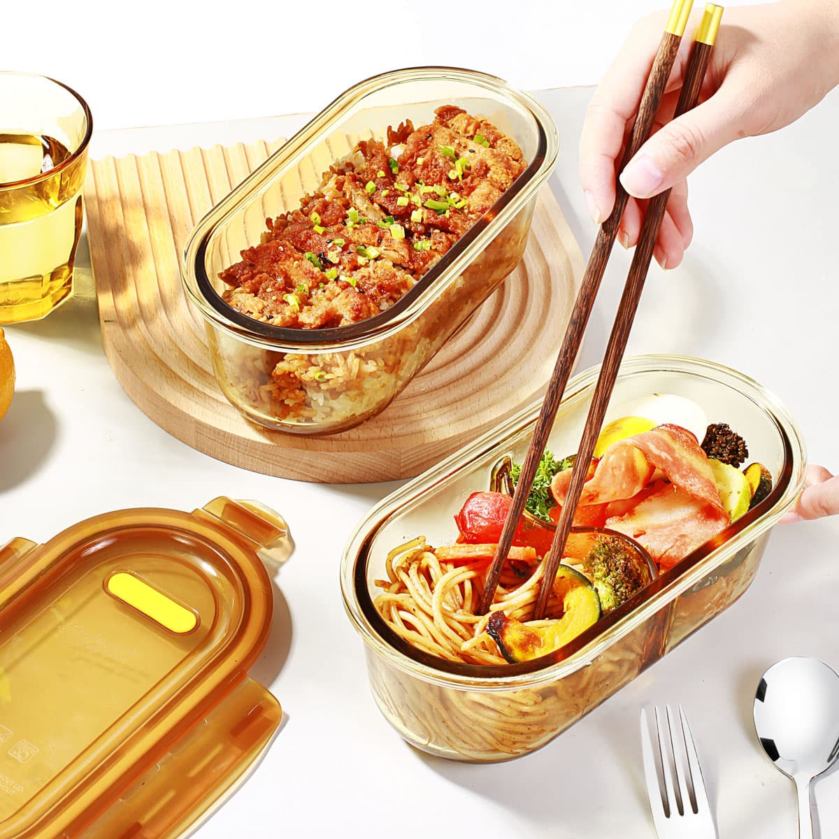 Glass Lunch Box Microwave Safe Soup Bowl Sealed Freshness Fruit Box Lid For Office Workers Portable Meal Container