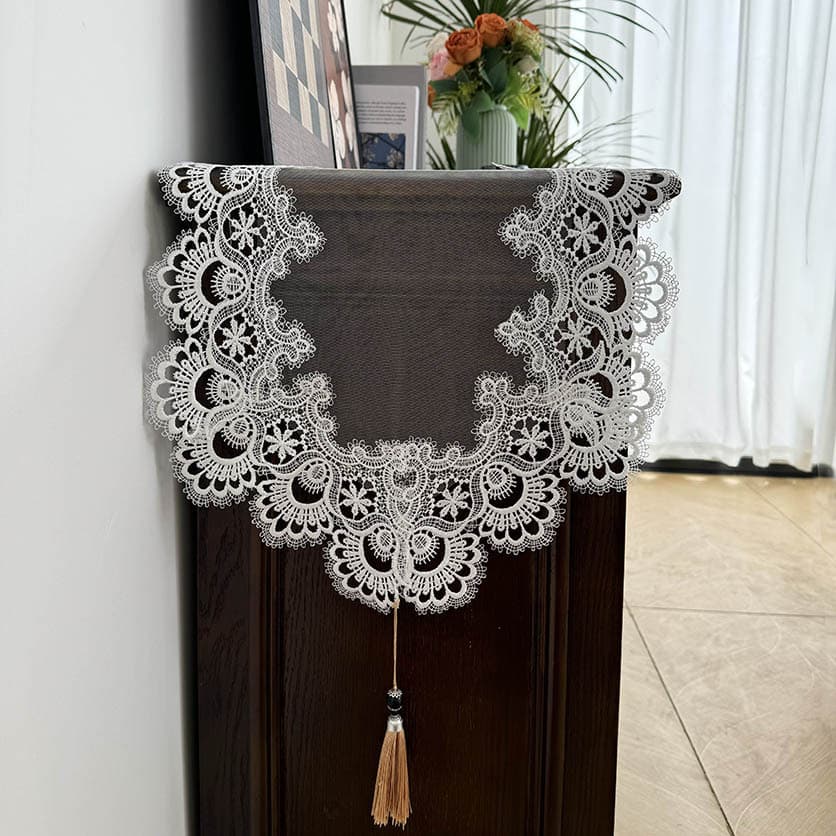 New Cross-Border Lace Embroidered Table Runner TV Cabinet Coffee Table Dining Table Decorative Tassel Lace Table Runner