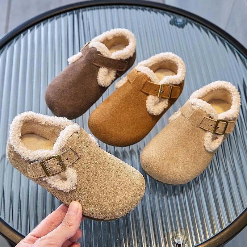 Children's Boken shoes 2025 retro boys and girls plus velvet warm baby soft-soled shoes British style 3-9 children's shoes for children