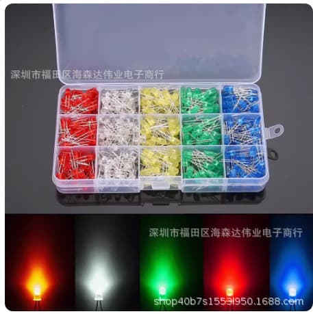 F5 5mm LED Light Emitting Diode Box Set 500pcs, 100pcs per Color, 5 Colors Total 500PCS